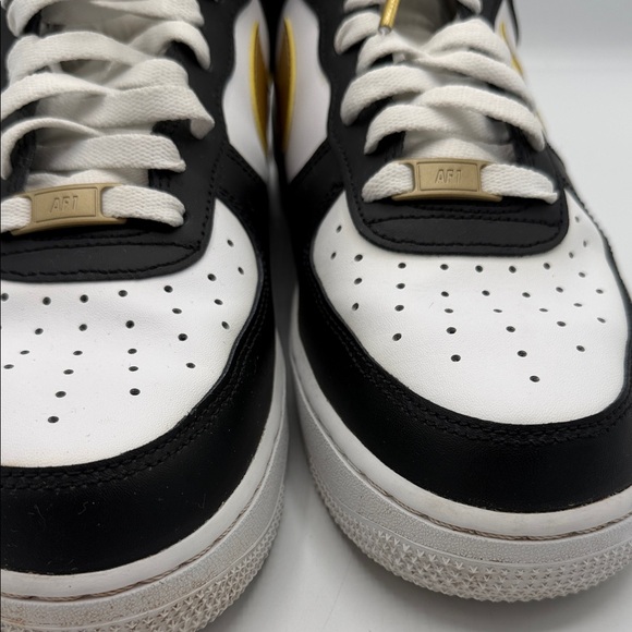 Nike Air Force 1 White and Black Sneakers with Gold Accents - Picture 3 of 7